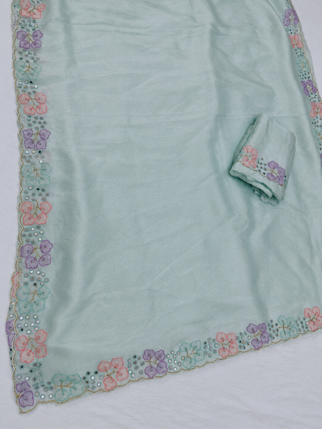Beautiful Sky Blue H.O Silk Saree with Handwork