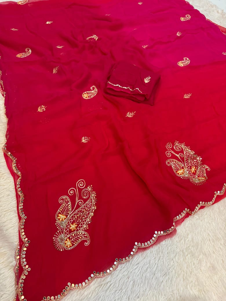 Latest Pure Chiffon Saree With Handwork