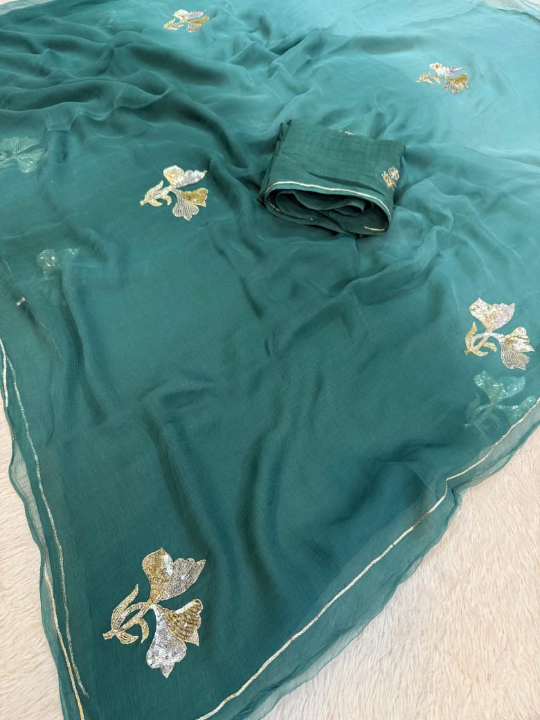 Beautiful Designer Chiffon Saree With Handwork
