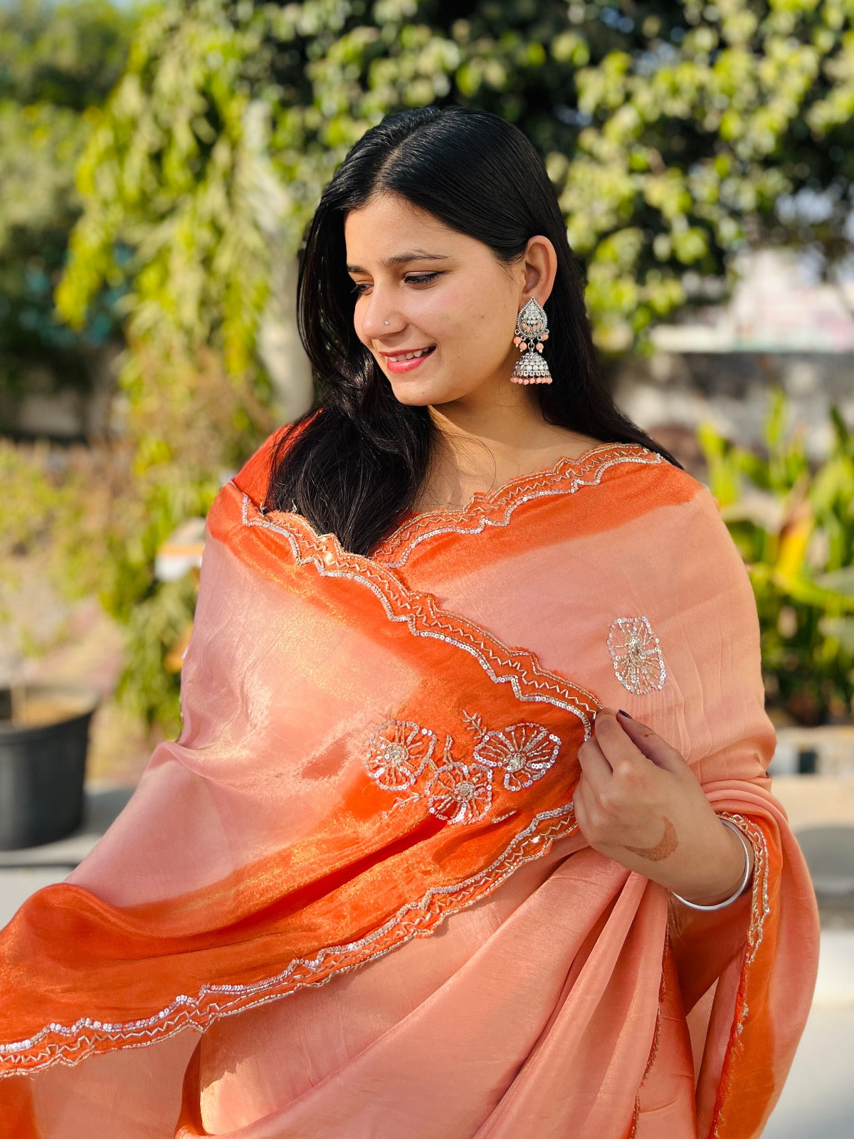 Beautiful Cosmos Saree With Handwork