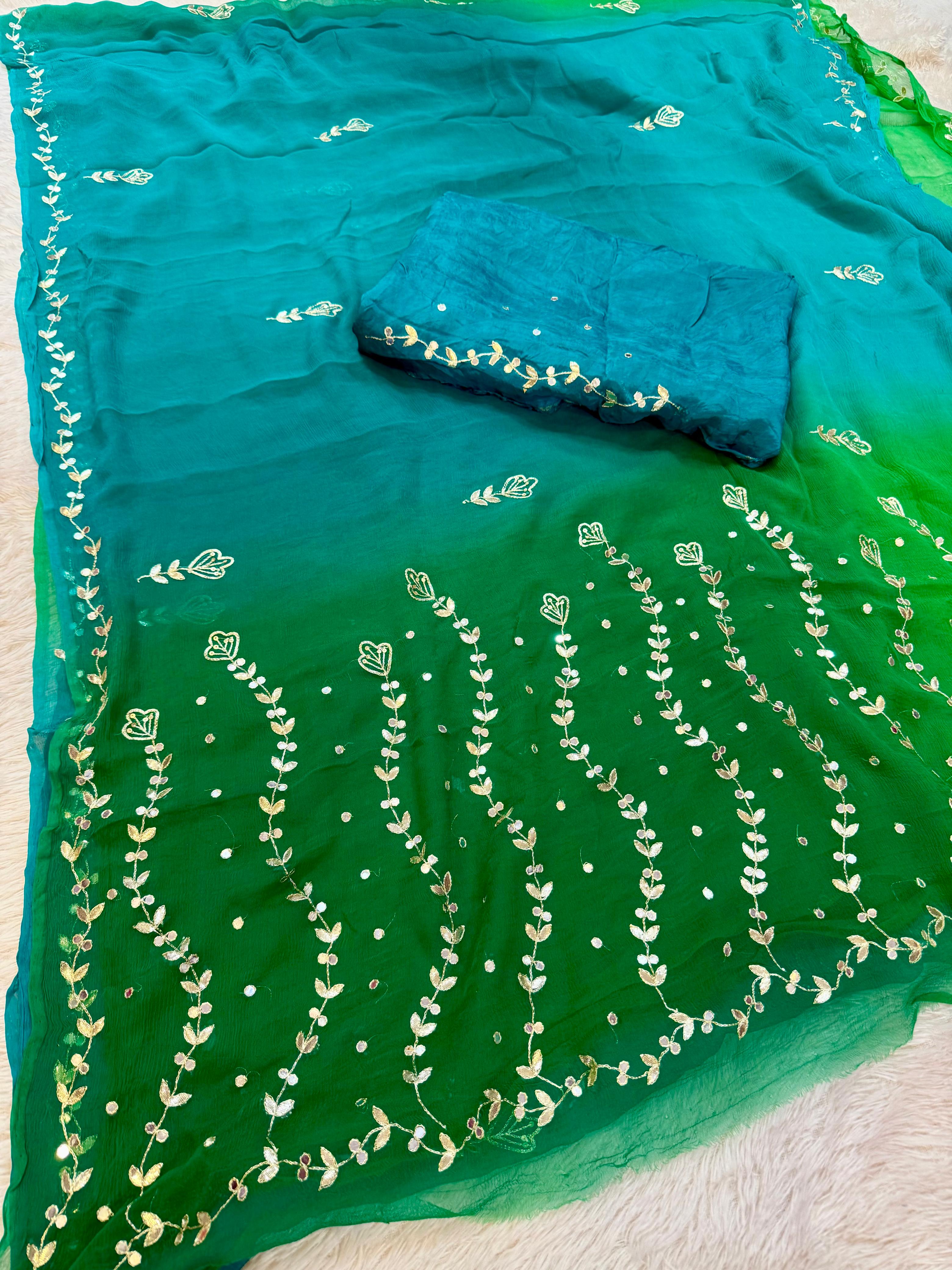 Beautiful Pure Chiffon Saree With Handwork