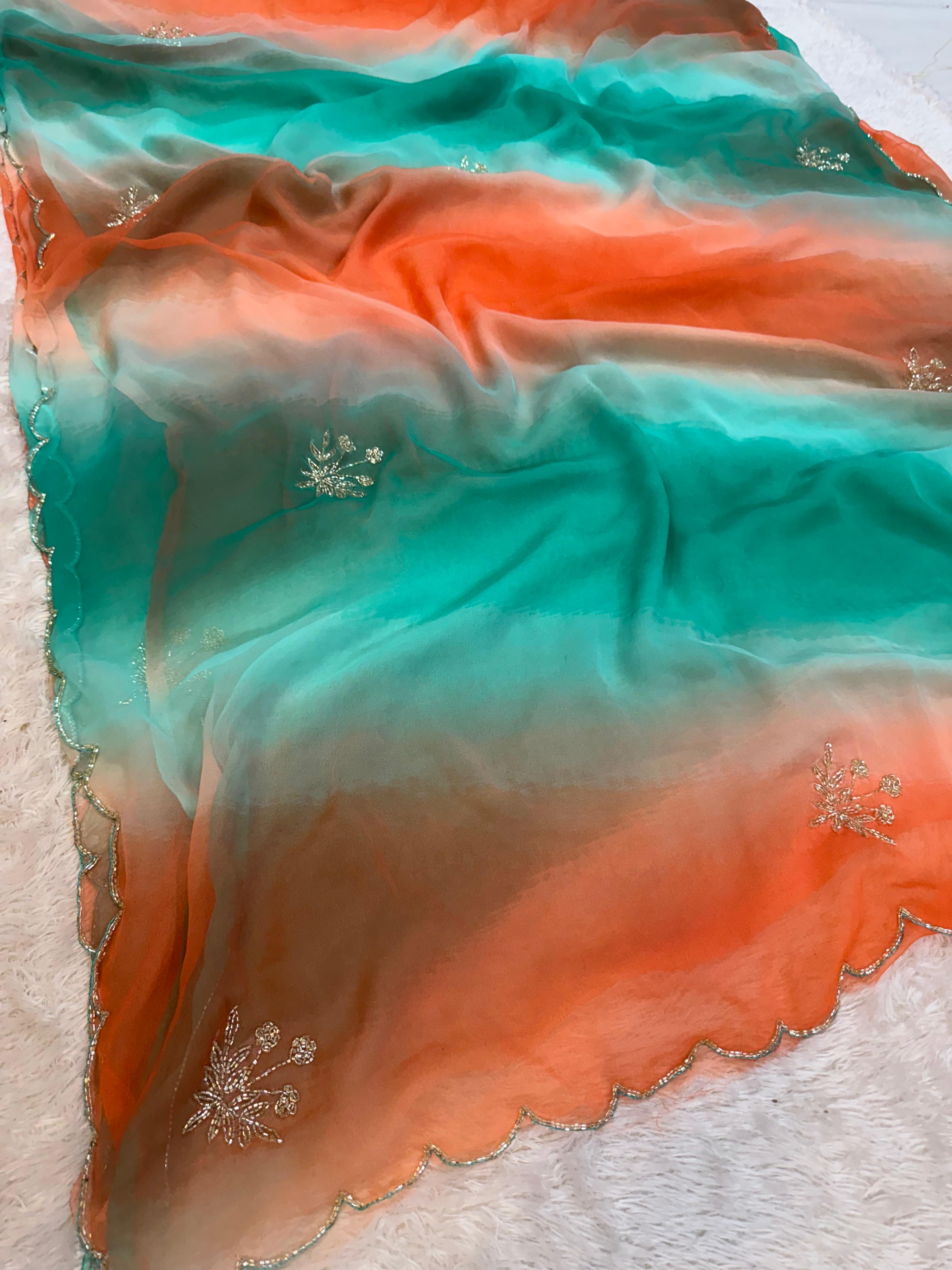 Beautiful Georgatte Weightless Febric Saree With Handwork