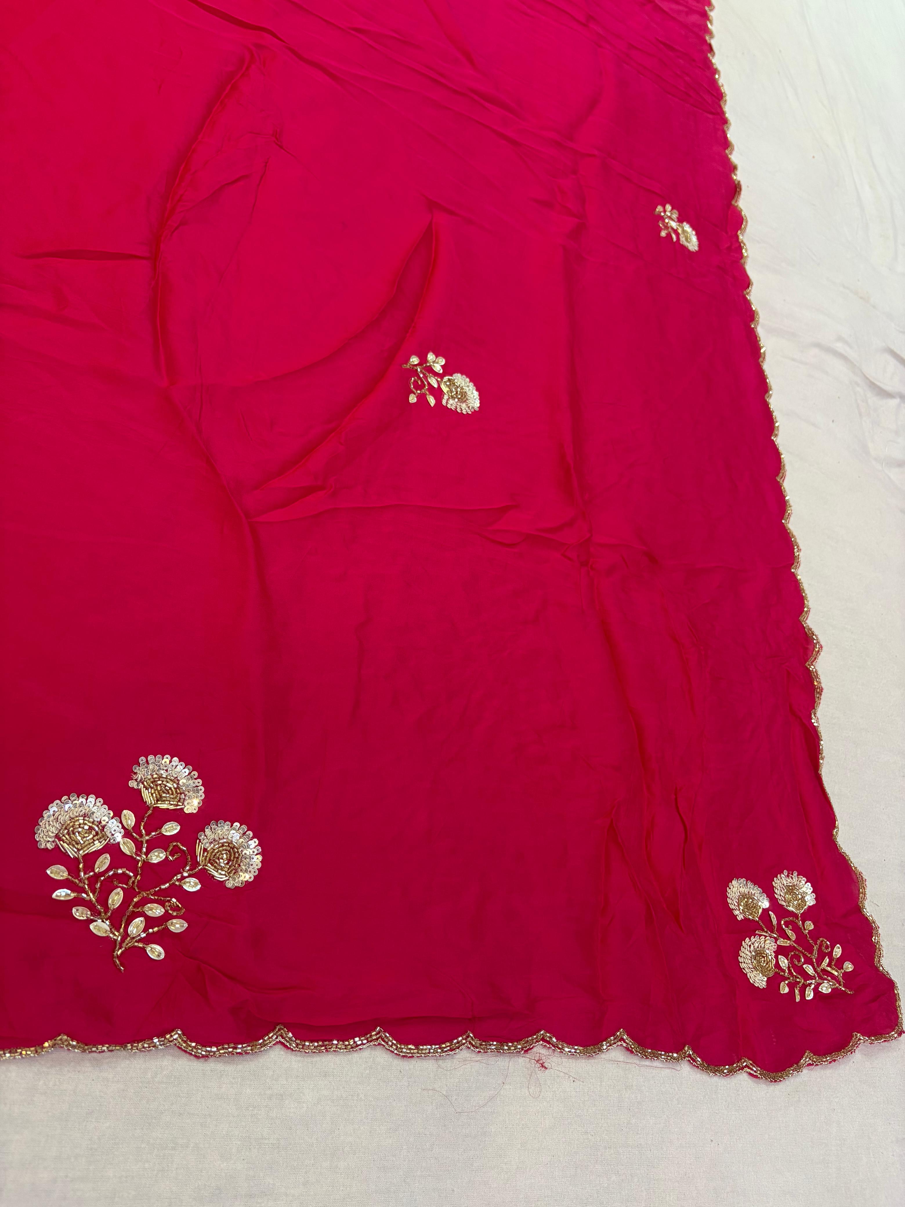 Pure H O Silk Saree With floral Handwork