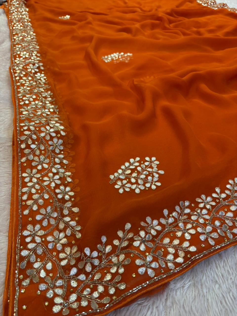 Beautiful Pure Chiffon Saree With Handwork