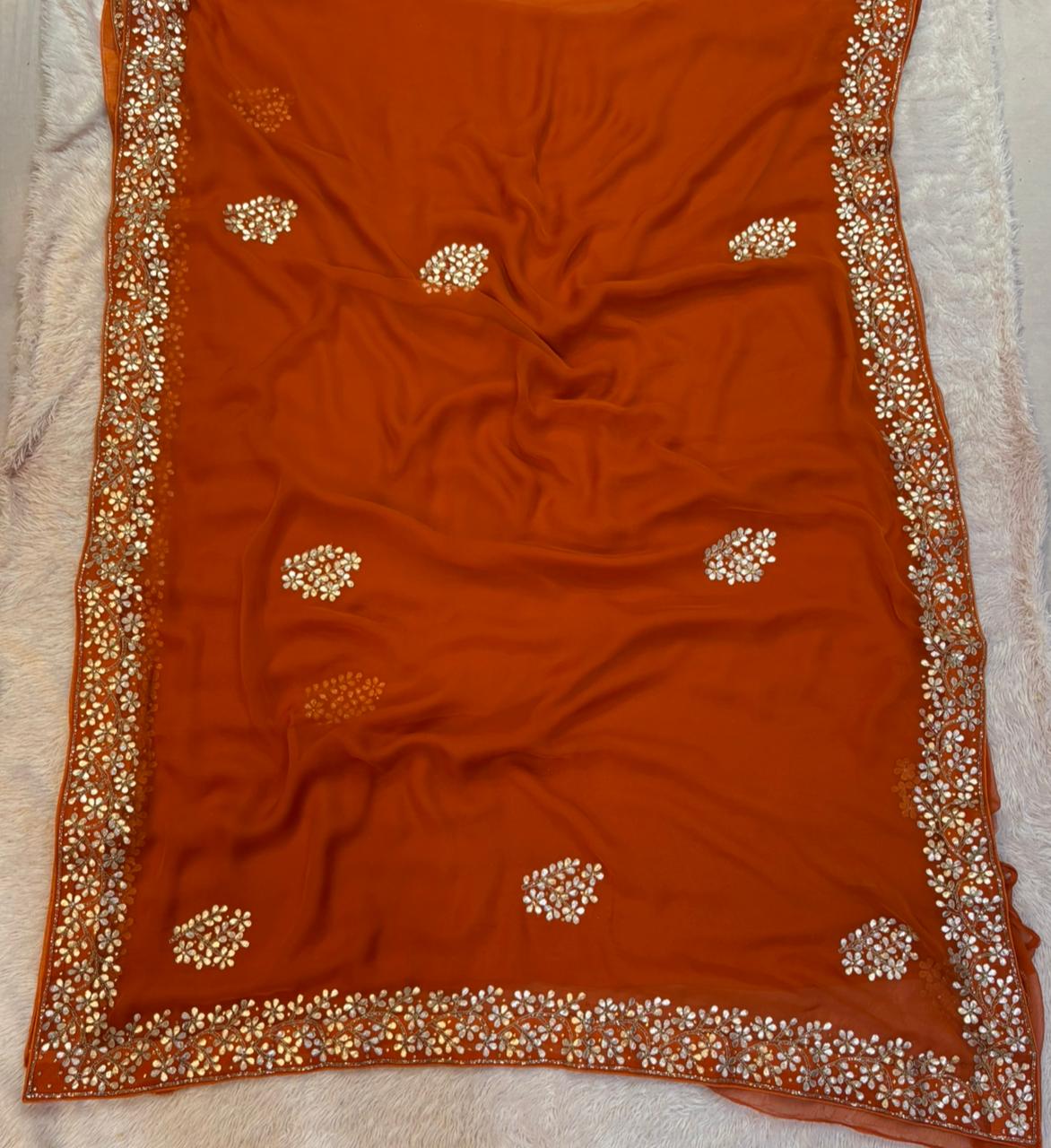 Beautiful Pure Chiffon Saree With Handwork