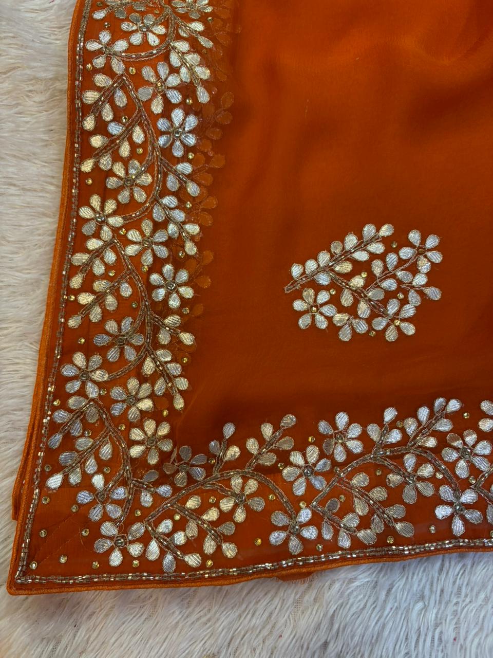 Beautiful Pure Chiffon Saree With Handwork