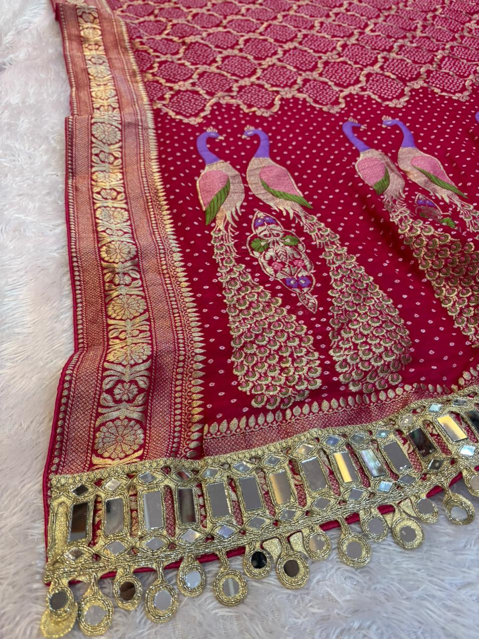Traditional bandhani dupatta with mirror work