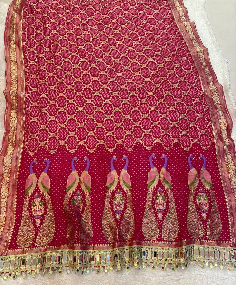 Traditional bandhani dupatta with mirror work