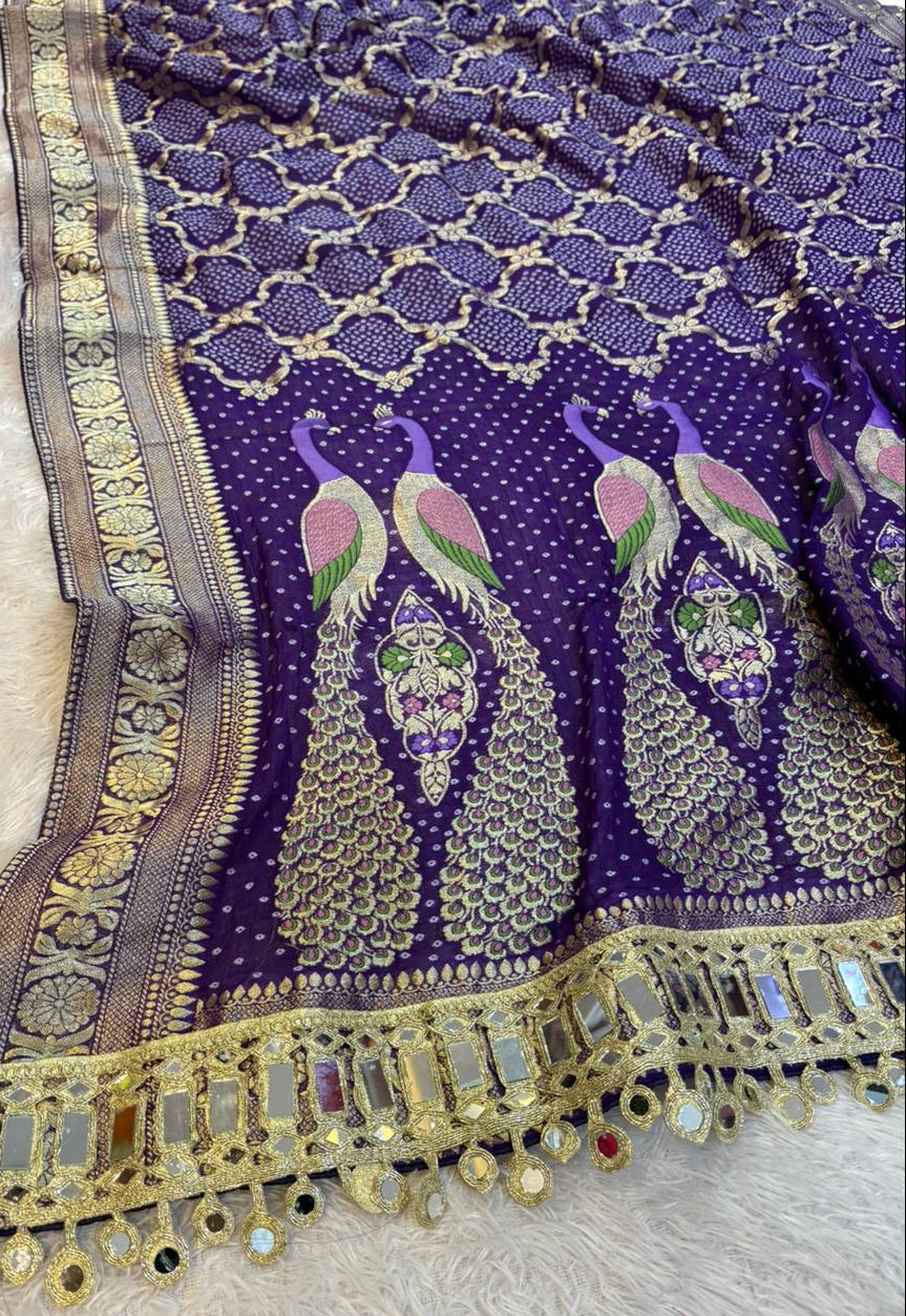 Traditional bandhani dupatta with mirror work