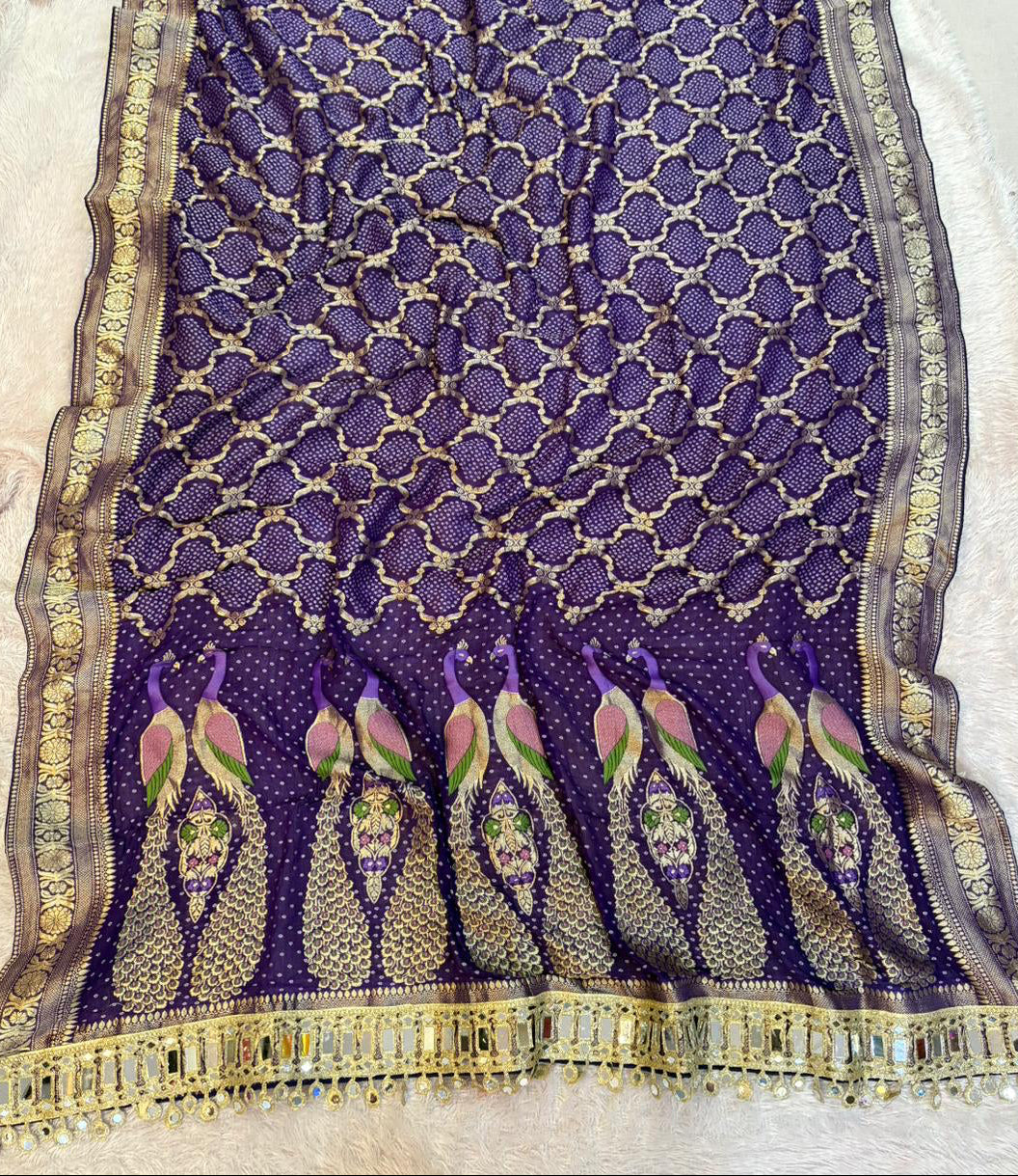 Traditional bandhani dupatta with mirror work