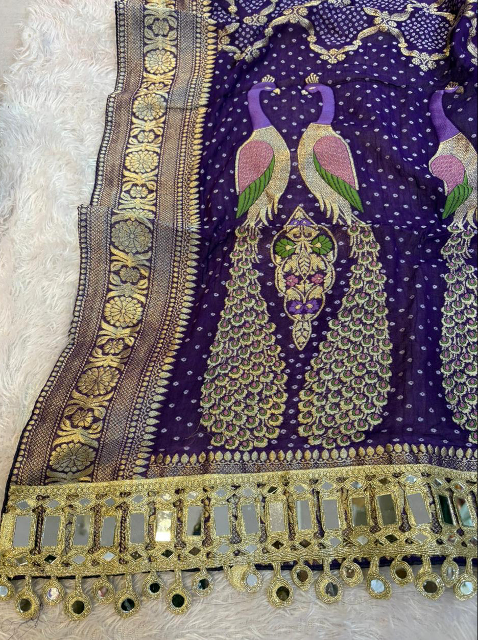 Traditional bandhani dupatta with mirror work