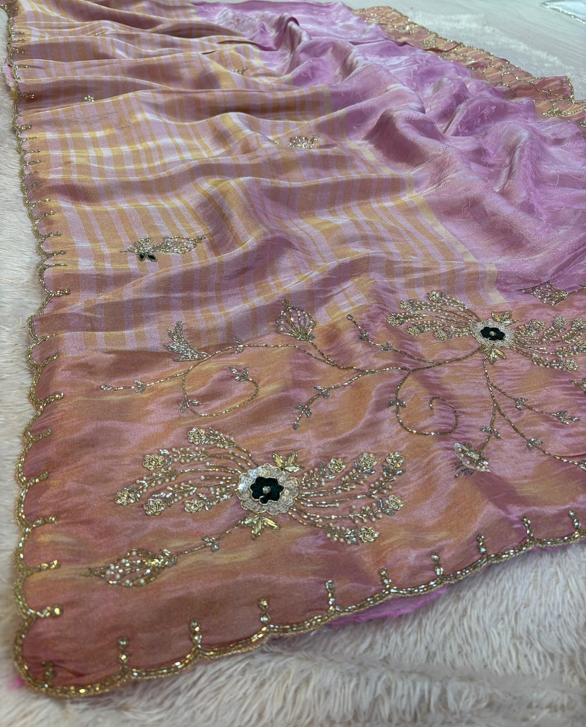 Pure H O Silk saree With Handwork