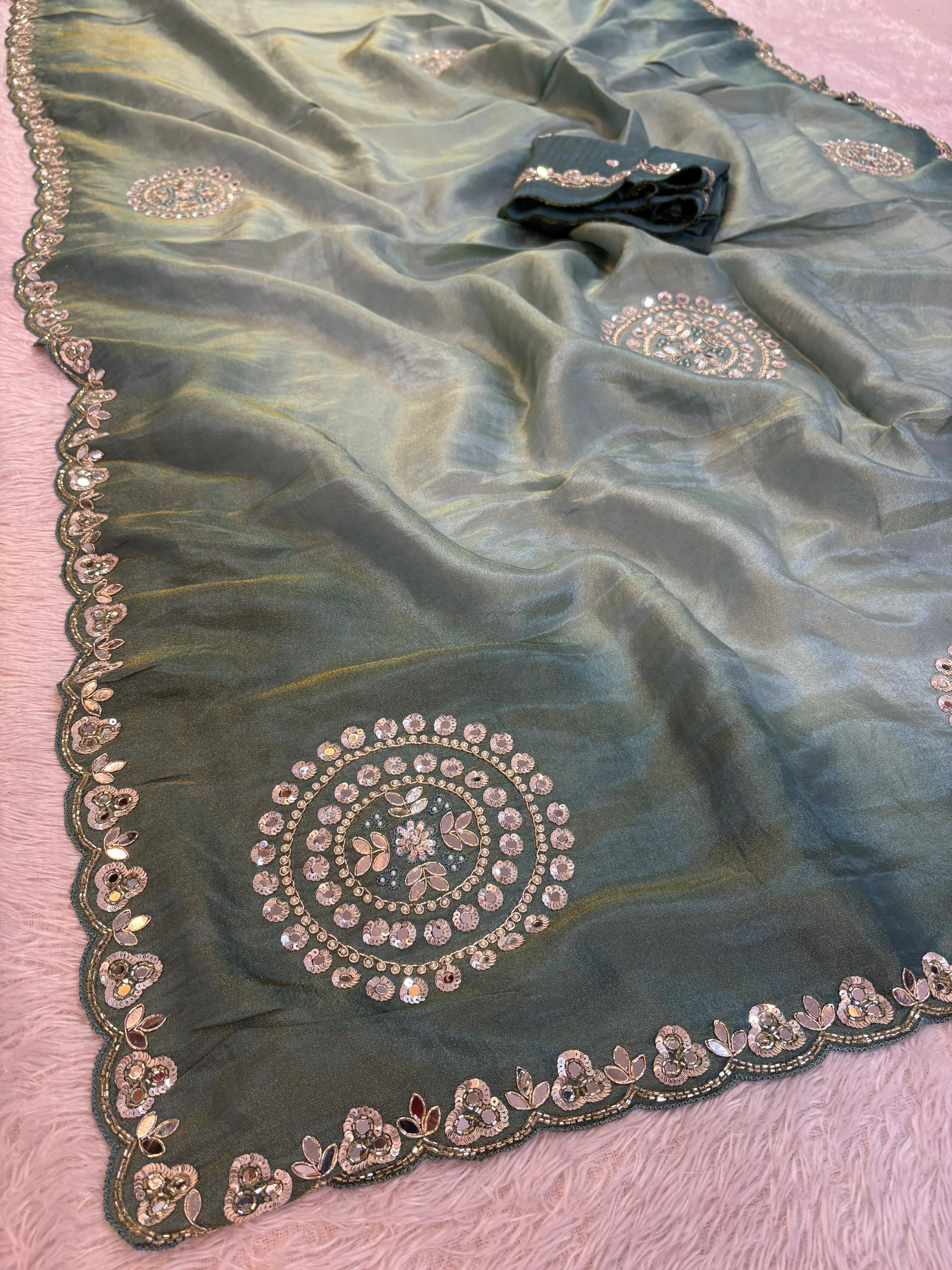 Pure H O Silk saree With Handwork