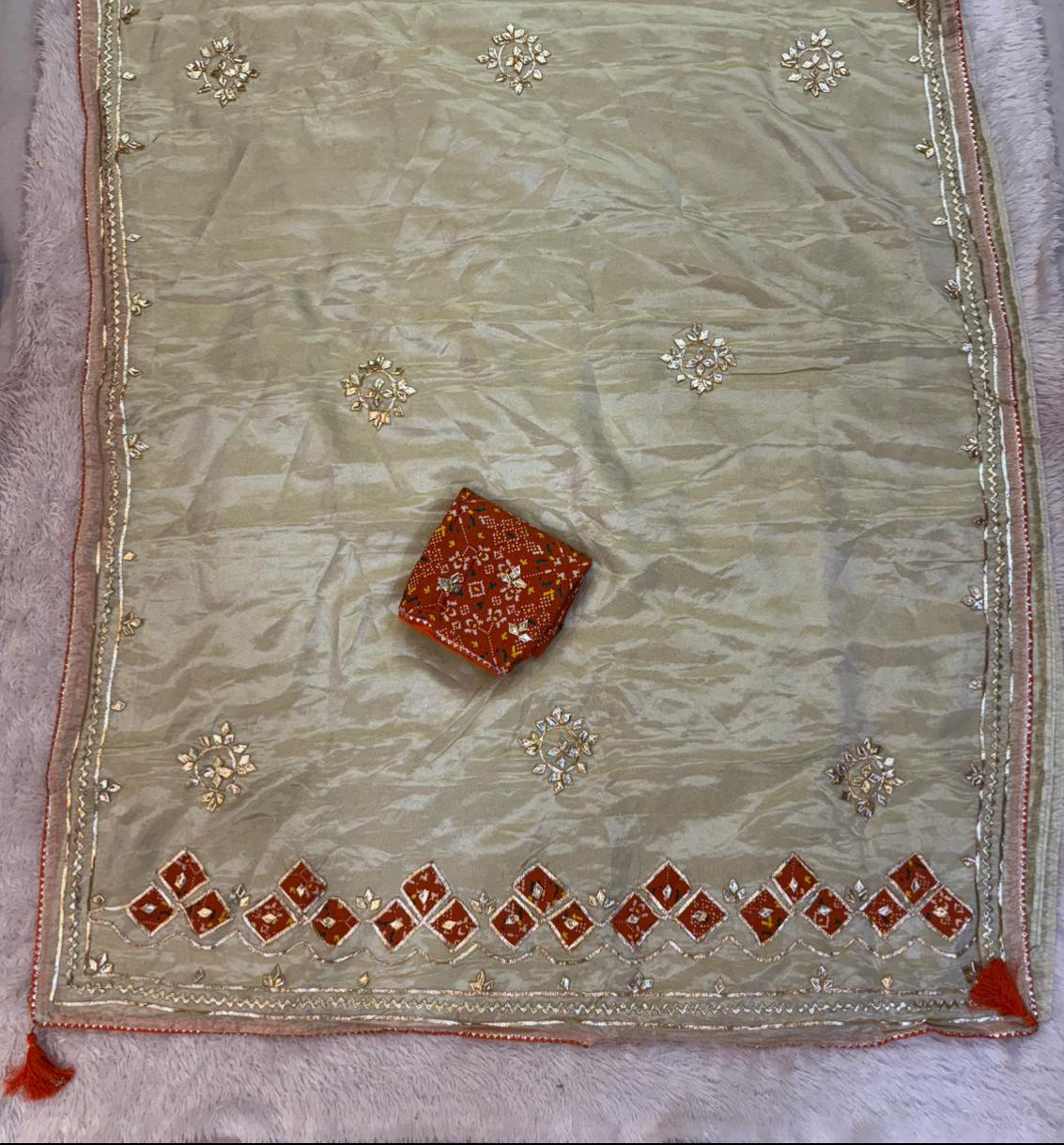 Traditional Tissue Cosmos Saree With Gottapatti Work