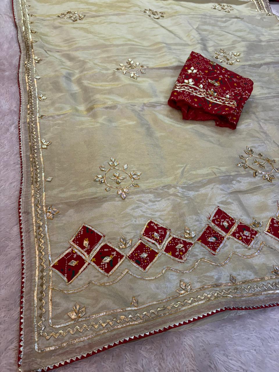 Traditional Tissue Cosmos Saree With Gottapatti Work