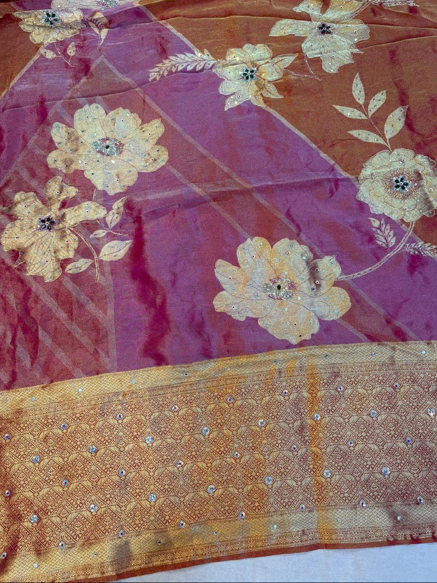 Designer Tissue cosmos Saree With Handwork