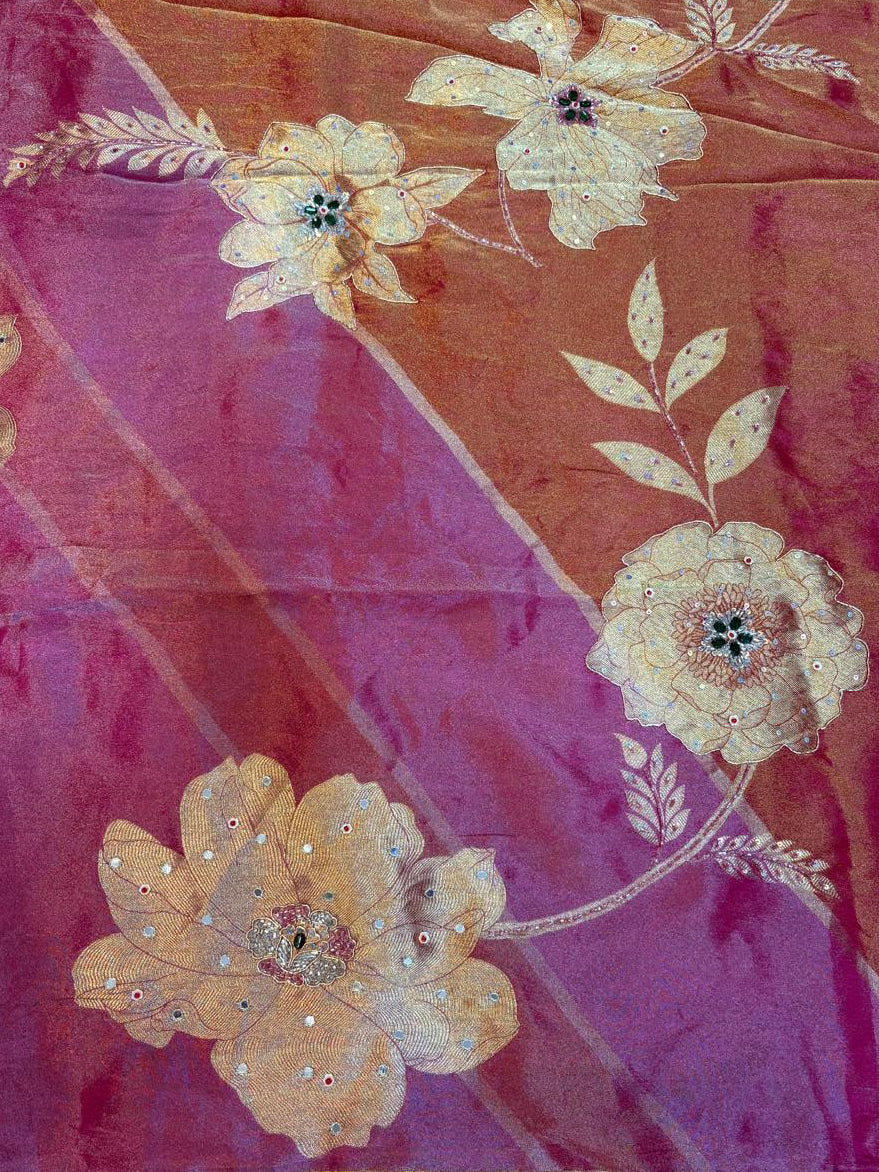 Designer Tissue cosmos Saree With Handwork