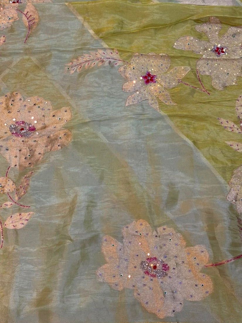 Designer Tissue cosmos Saree With Handwork