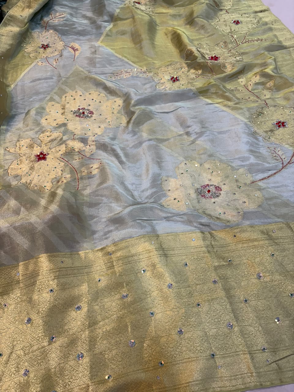 Designer Tissue cosmos Saree With Handwork