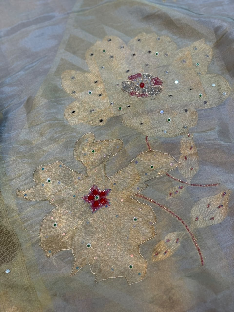 Designer Tissue cosmos Saree With Handwork