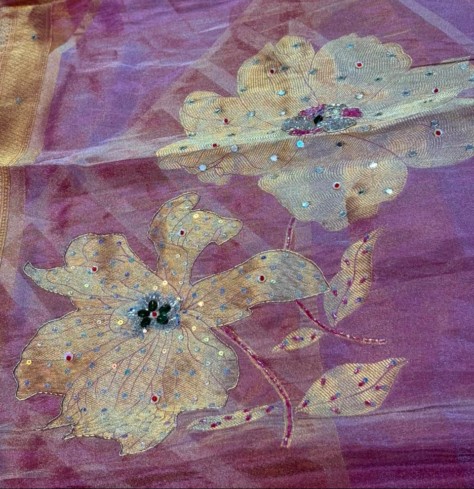 Designer Tissue cosmos Saree With Handwork