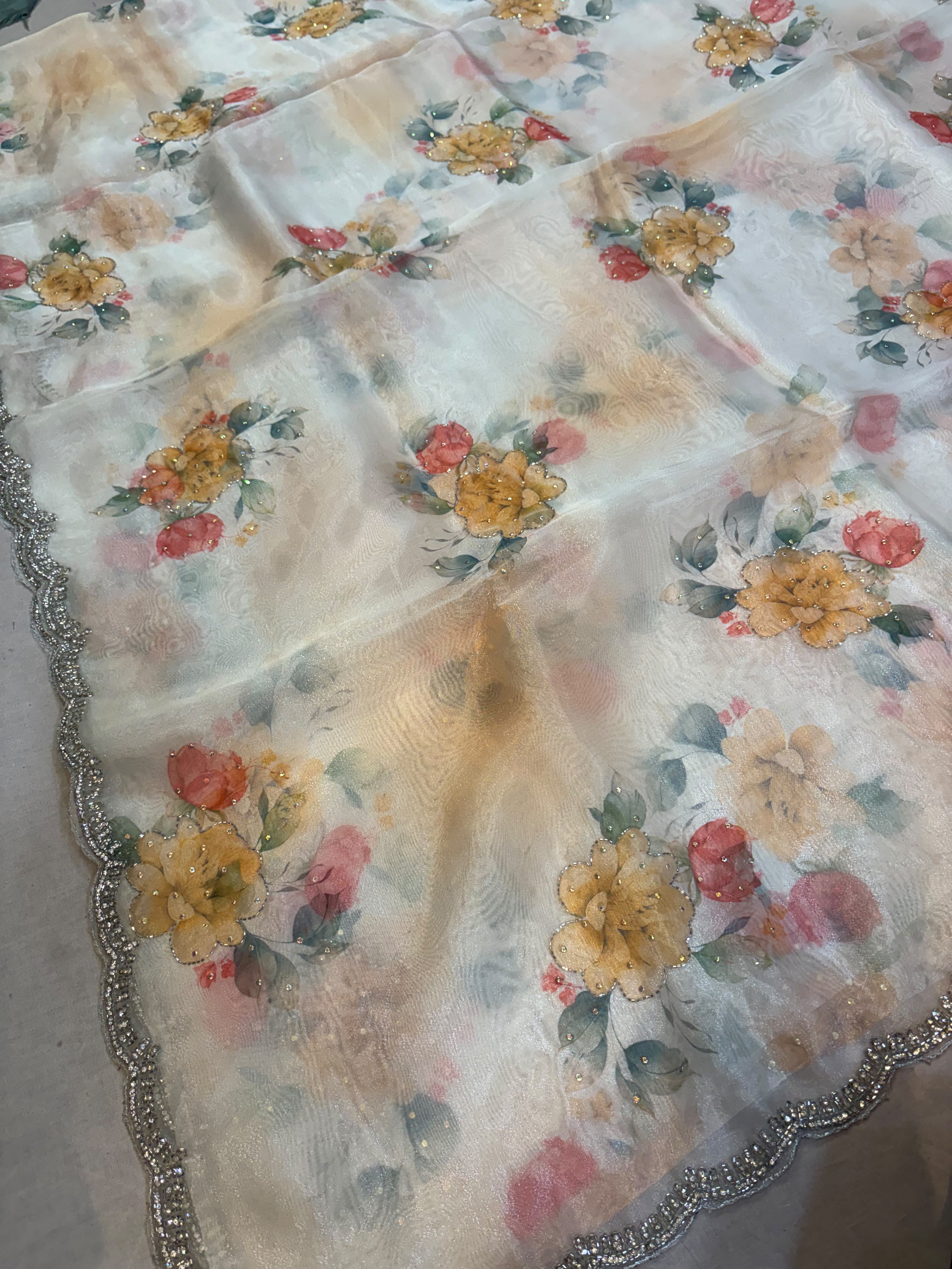 Designer Tissue Saree With floral design