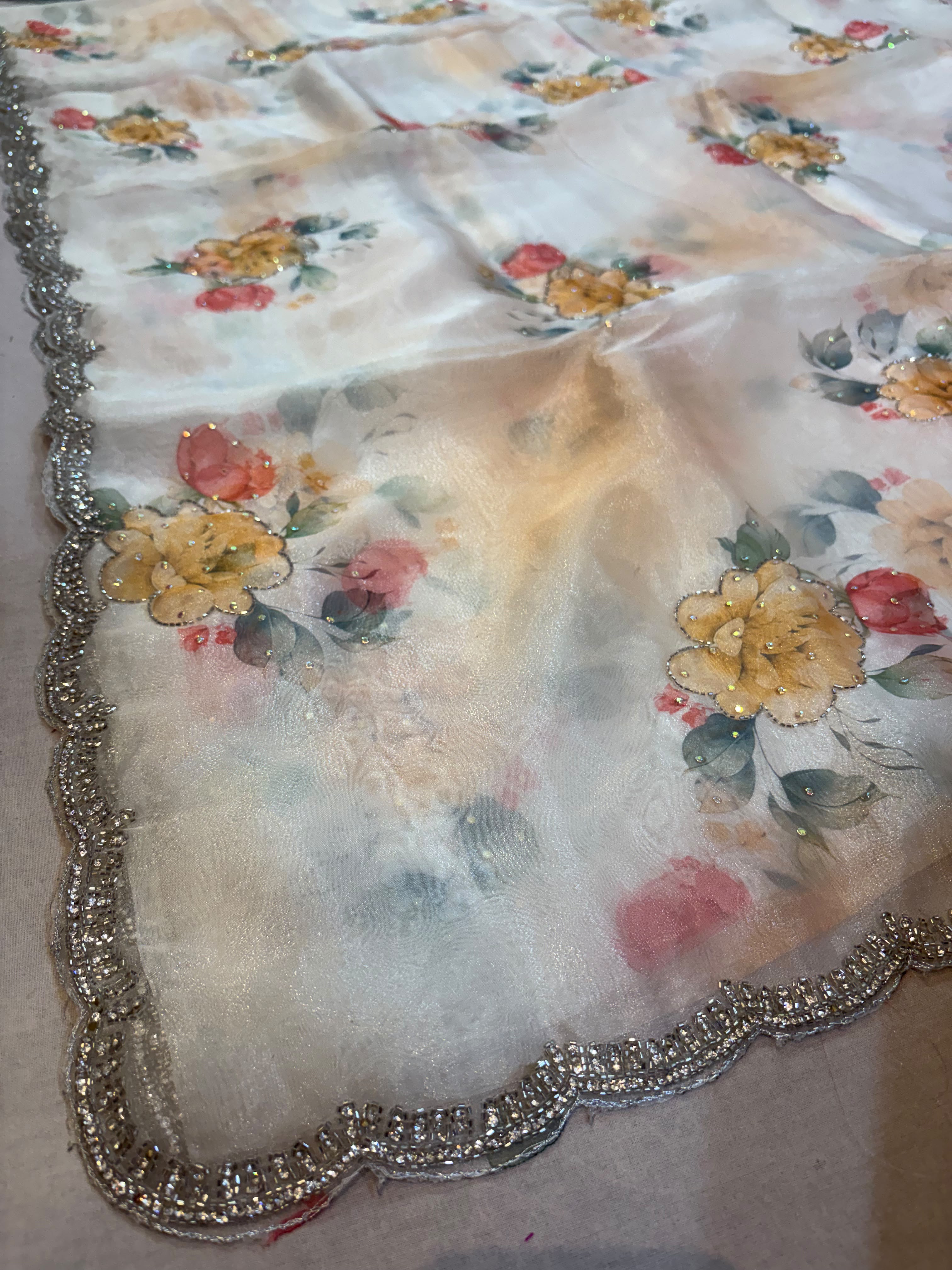 Designer Tissue Saree With floral design
