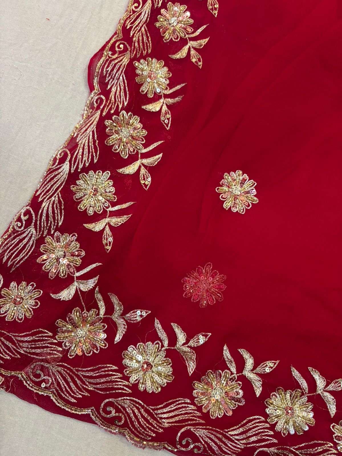 Beautiful Pure Chiffon Saree With Handwork