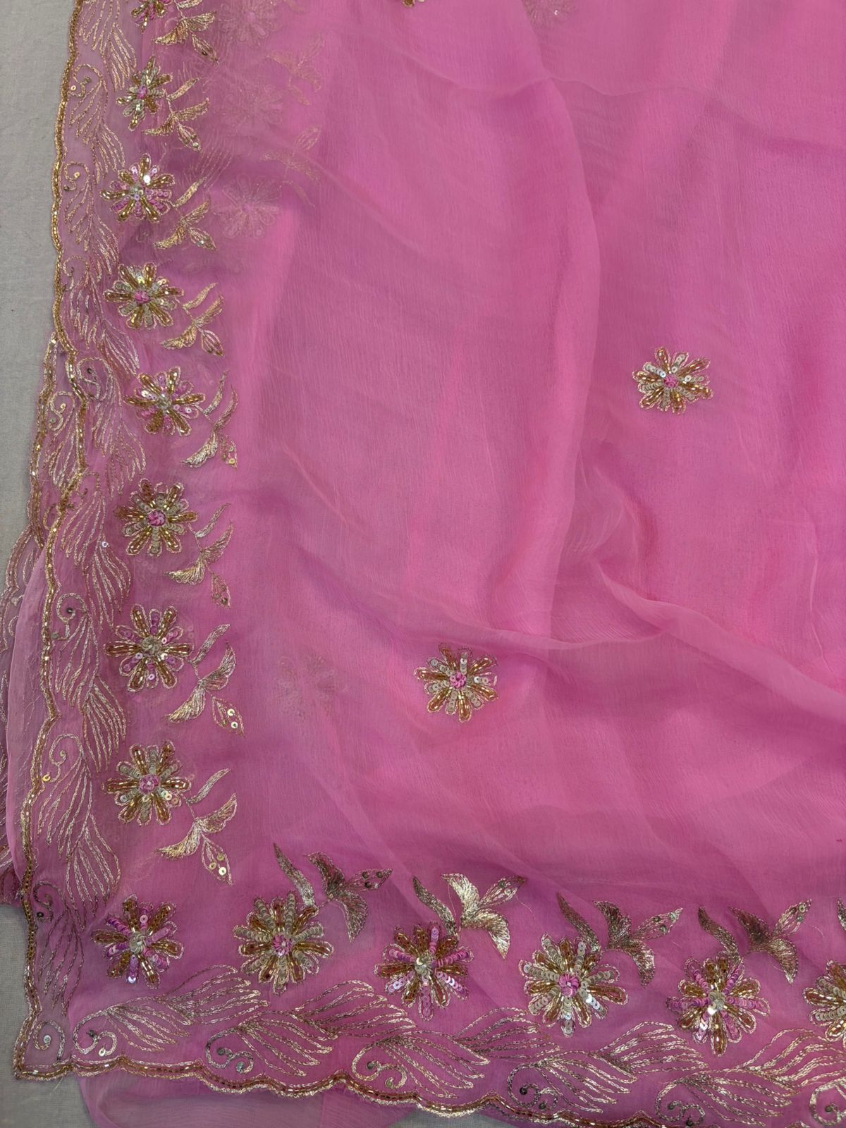 Beautiful Pure Chiffon Saree With Handwork