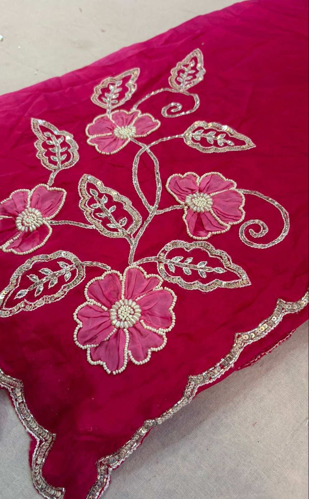 Pure H O Silk Saree With textured floral Handwork
