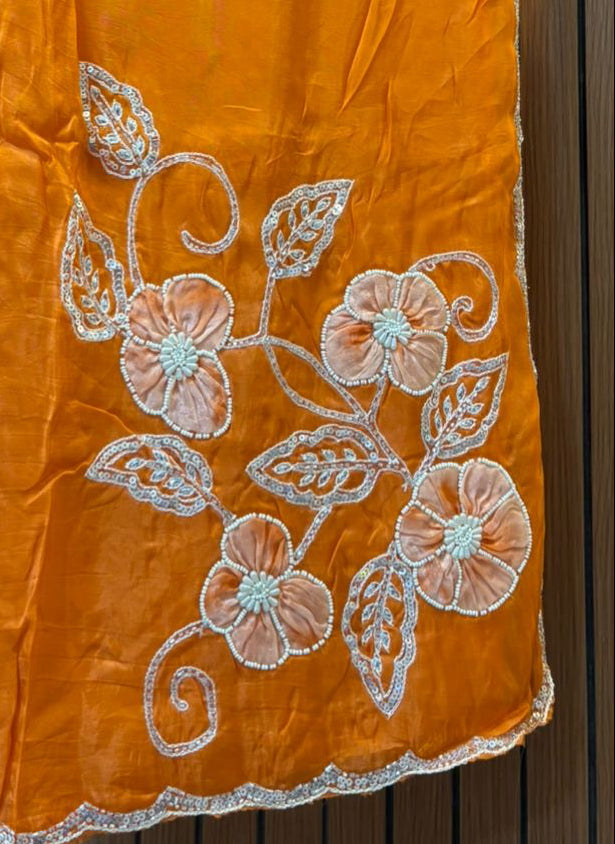 Pure H O Silk Saree With textured floral Handwork