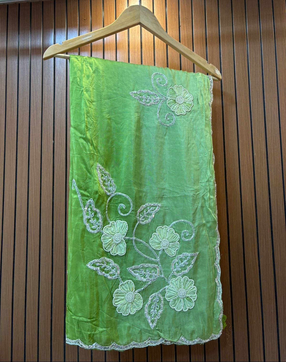 Pure H O Silk Saree With textured floral Handwork