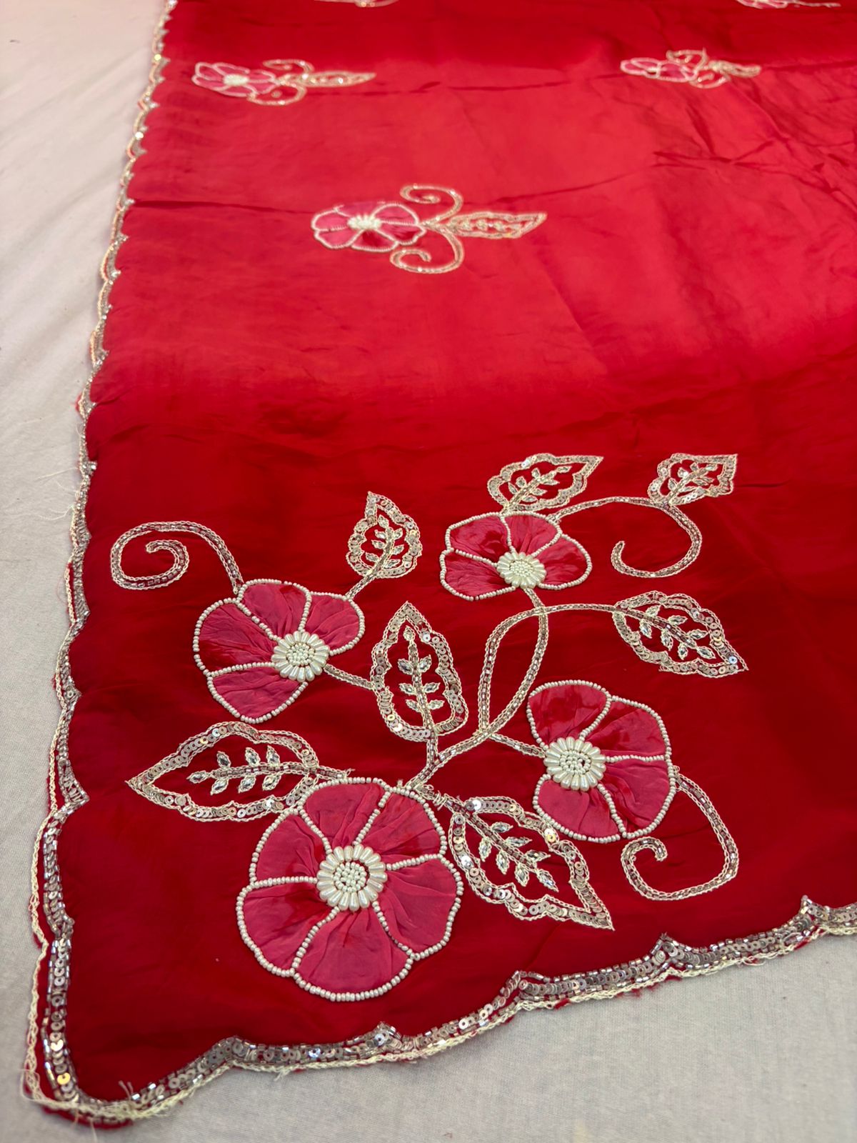 Pure H O Silk Saree With textured floral Handwork