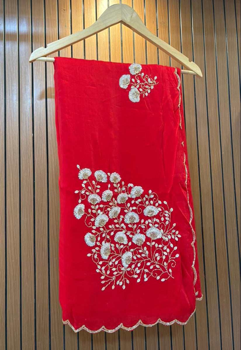 Pure H O Silk Saree With floral Handwork