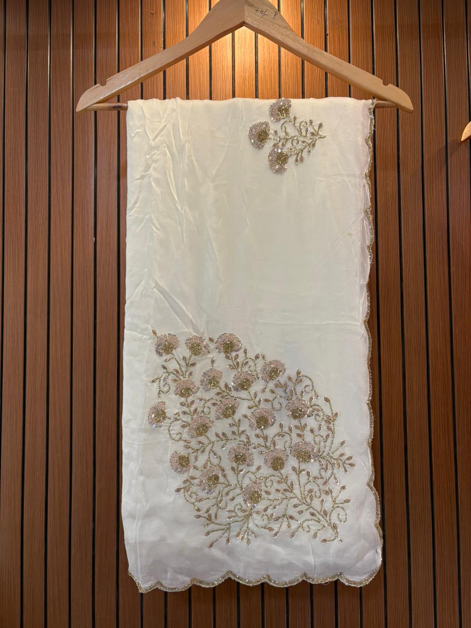 Pure H O Silk Saree With floral Handwork