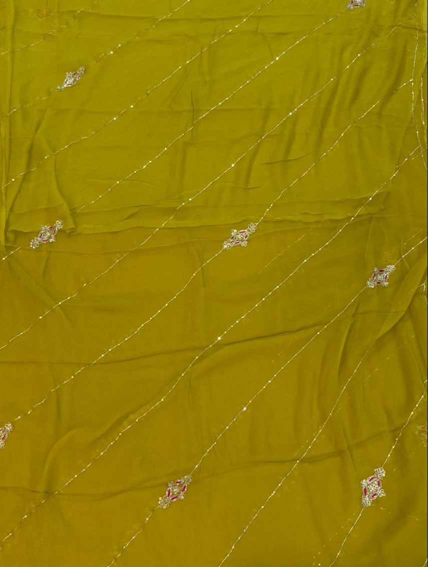 Beautiful Pure Chiffon Saree With Handwork