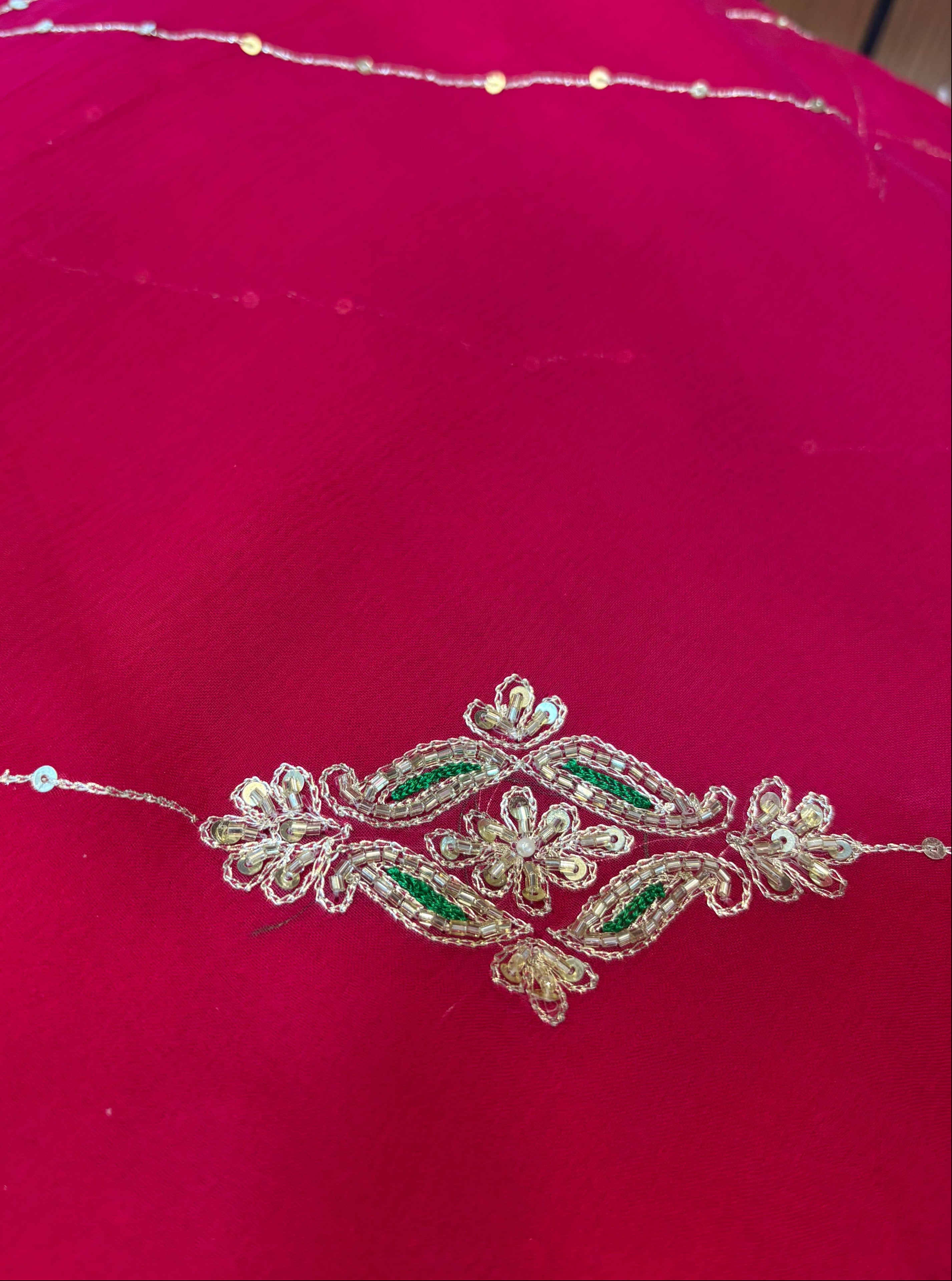 Beautiful Pure Chiffon Saree With Handwork