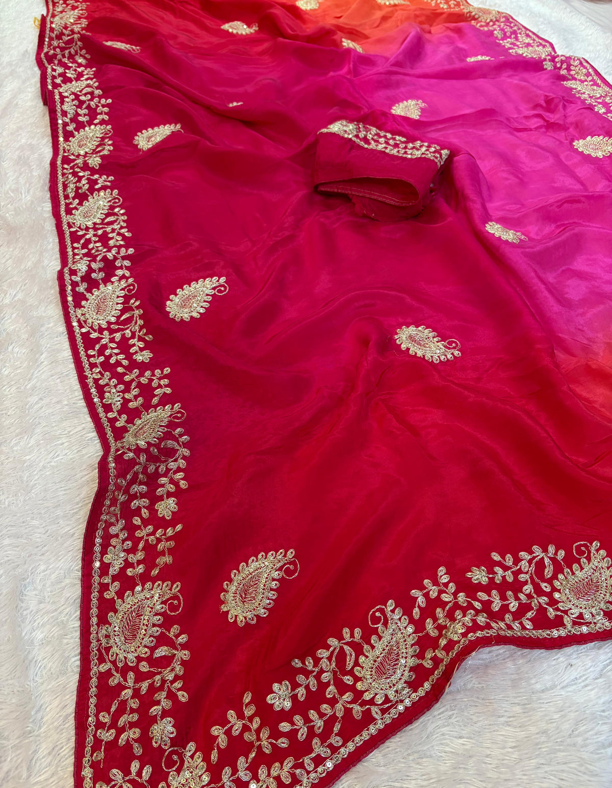Pure H O Silk ombre colors Saree With Handwork