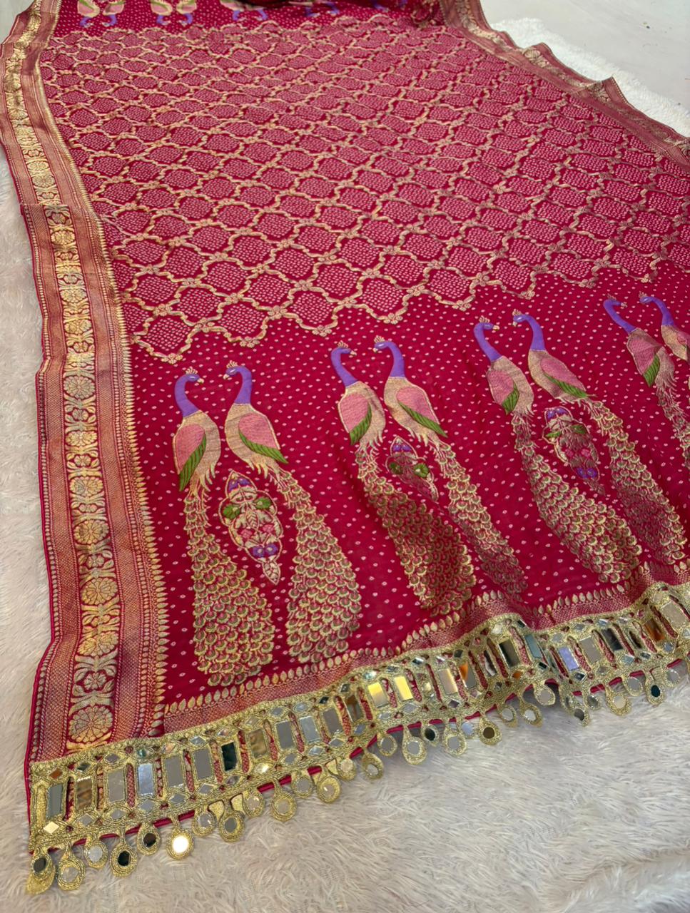 Traditional bandhani dupatta with mirror work