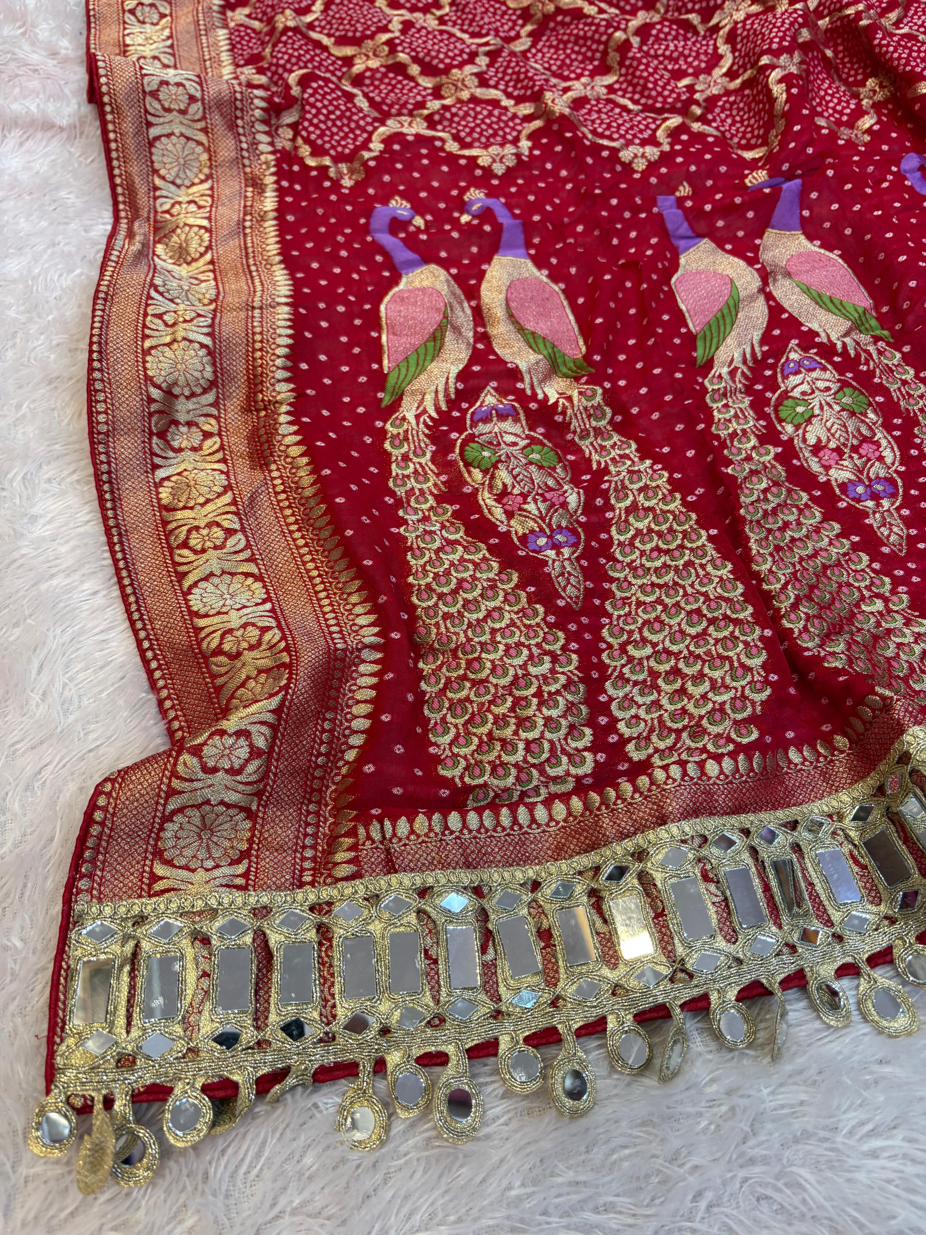 Traditional bandhani dupatta with mirror work