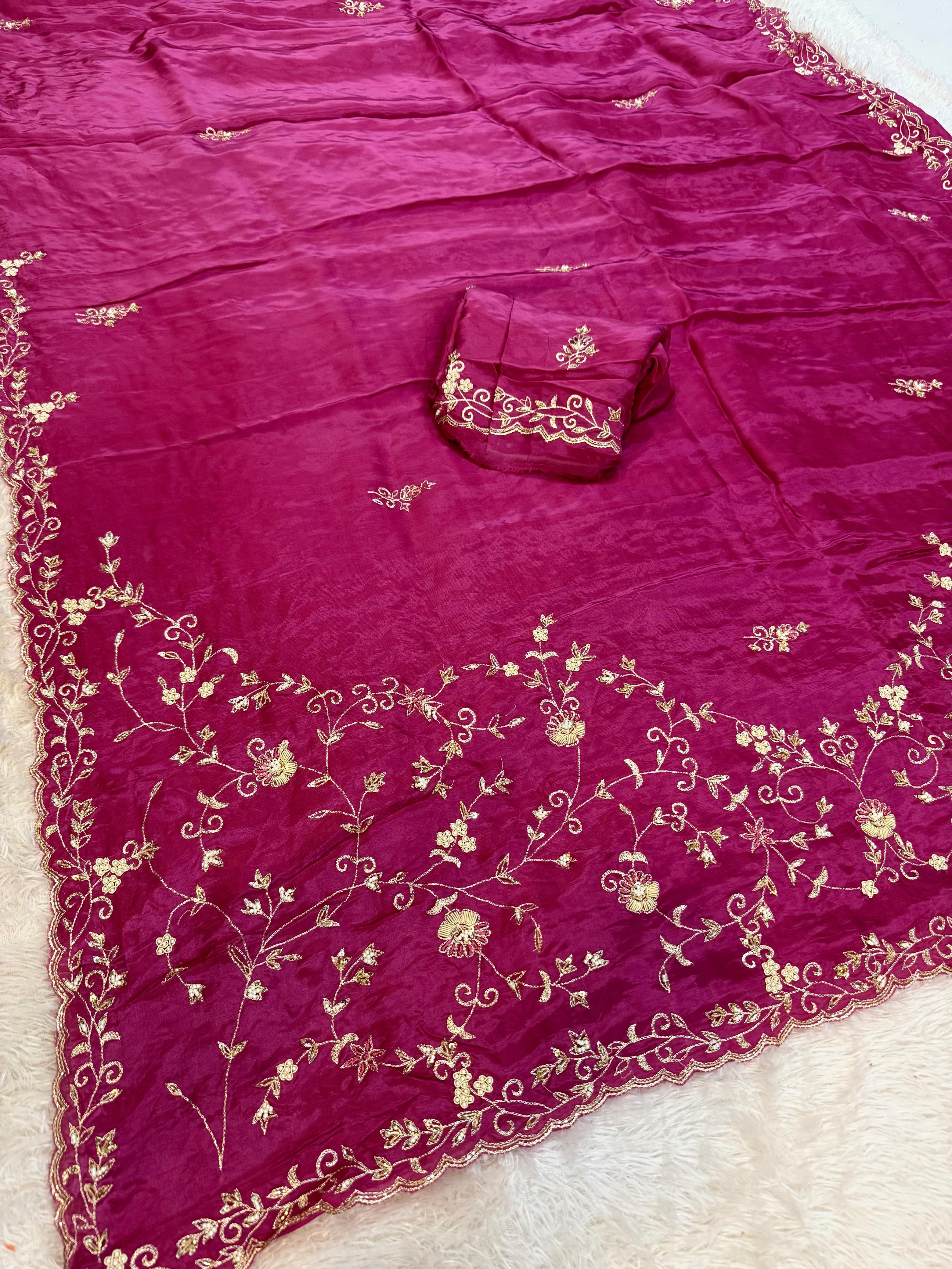 Beautiful Pure H O Silk Saree With Premium Handwork