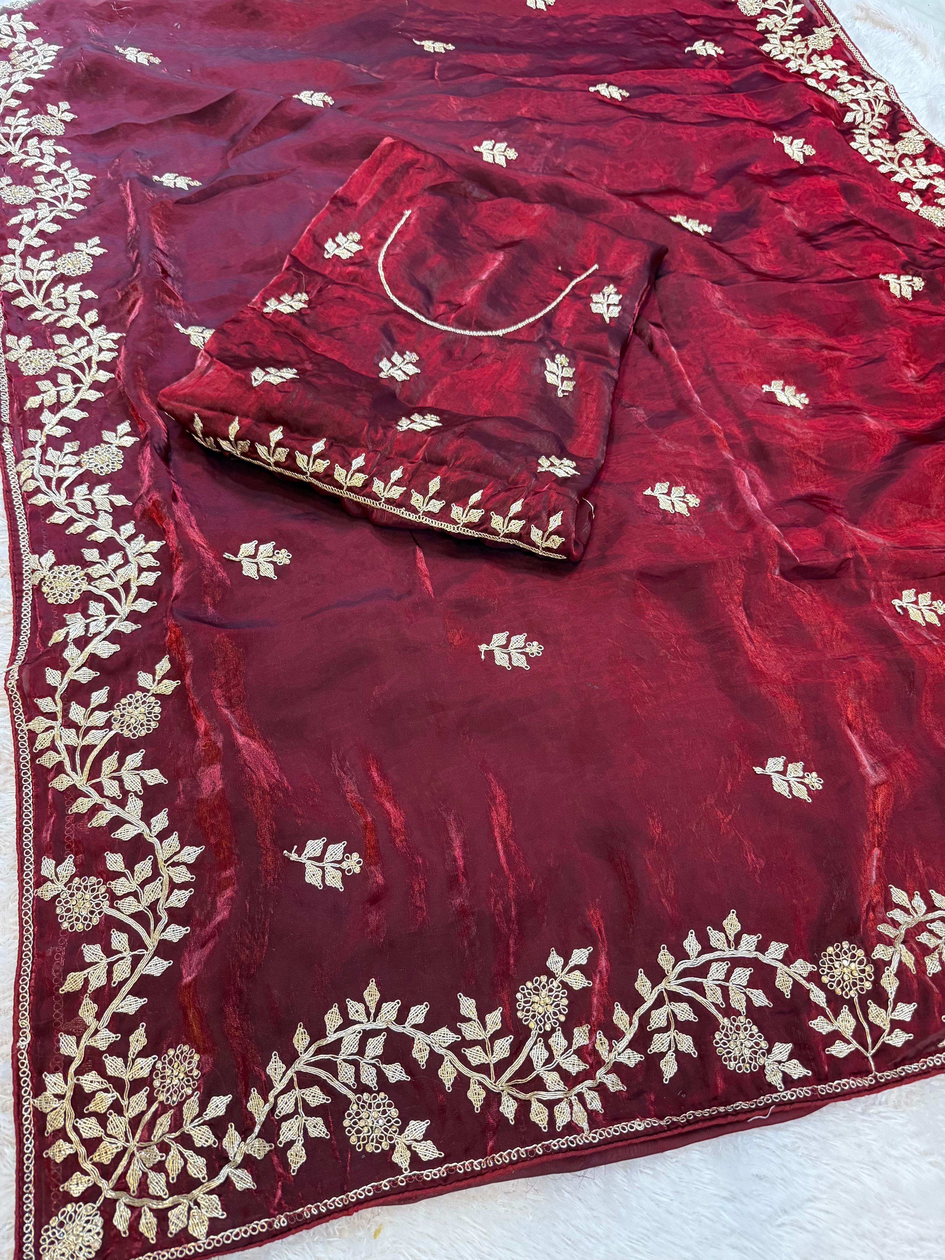 Beautiful Fendi Silk Saree With Premium Handwork
