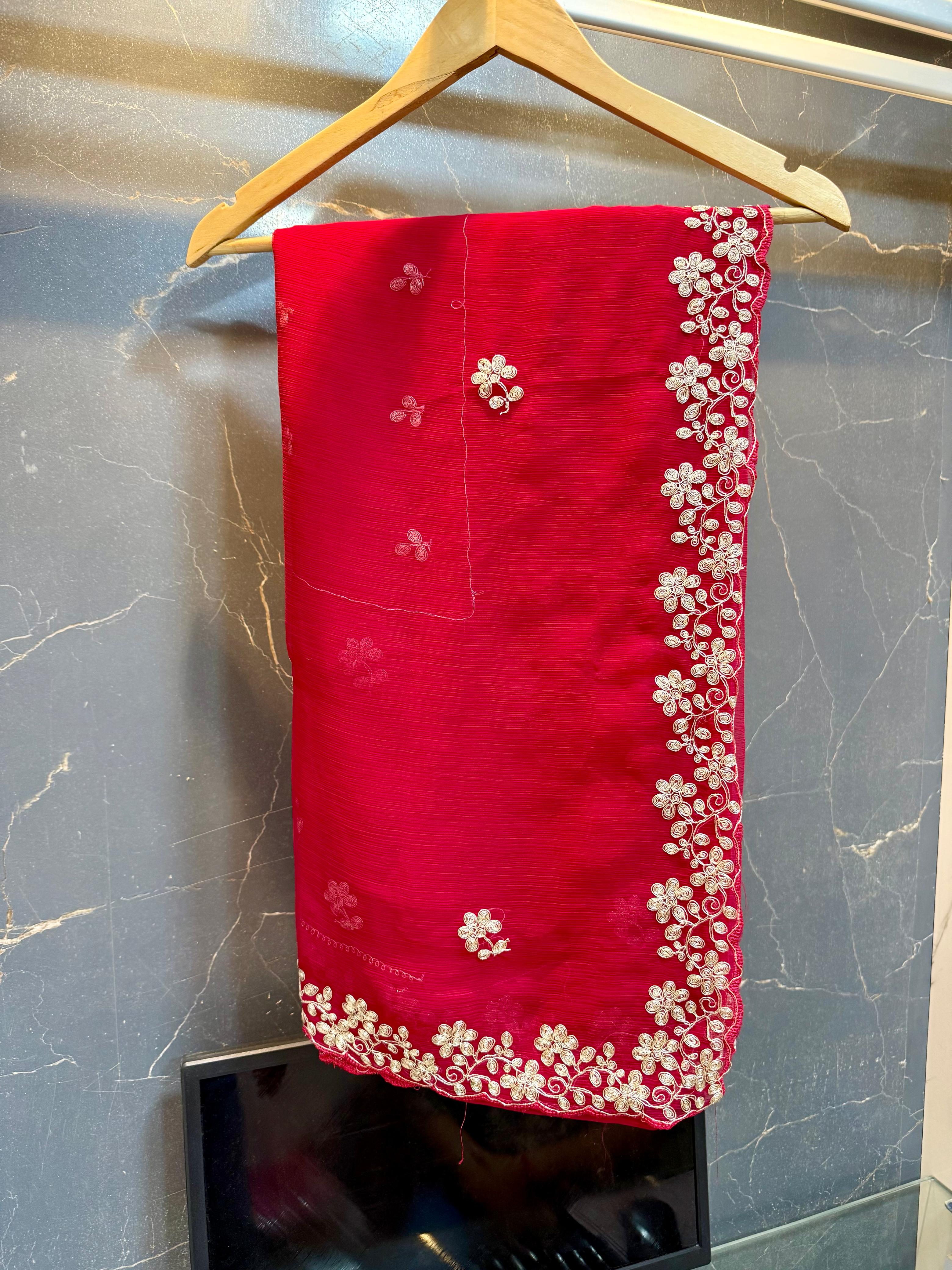 Traditional Semi Chiffon Pittan Work Saree