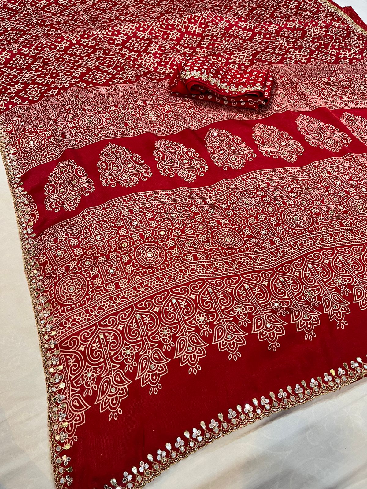 Modal Silk Saree With Jaipuri Print X Ajrakh Print