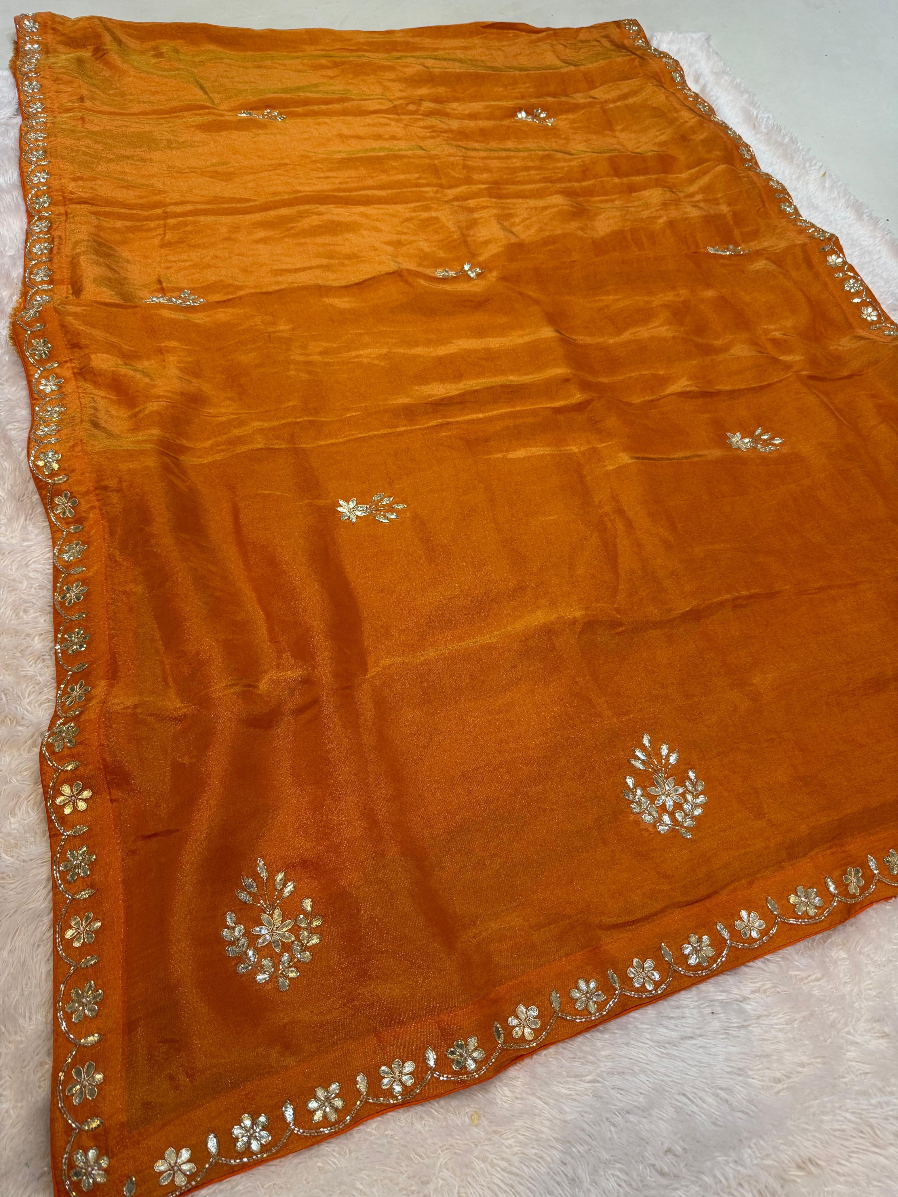 Traditional Tissue Cosmos Febric Saree With Handwork