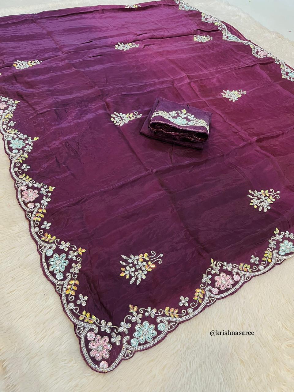 Beautiful H.O Silk Saree With Handwork