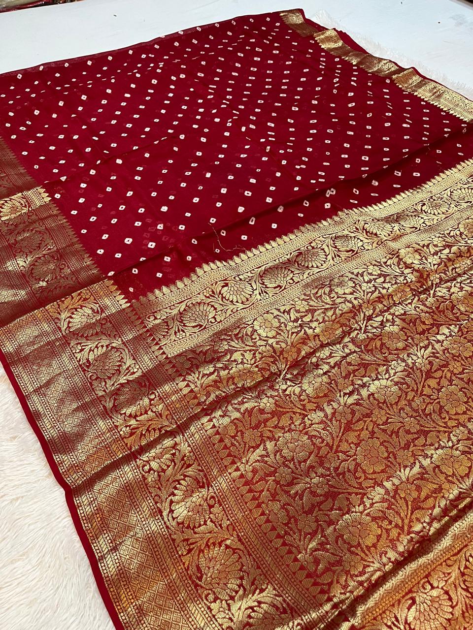 Tapeta Silk Hand Bandhej Saree With Weaving Work