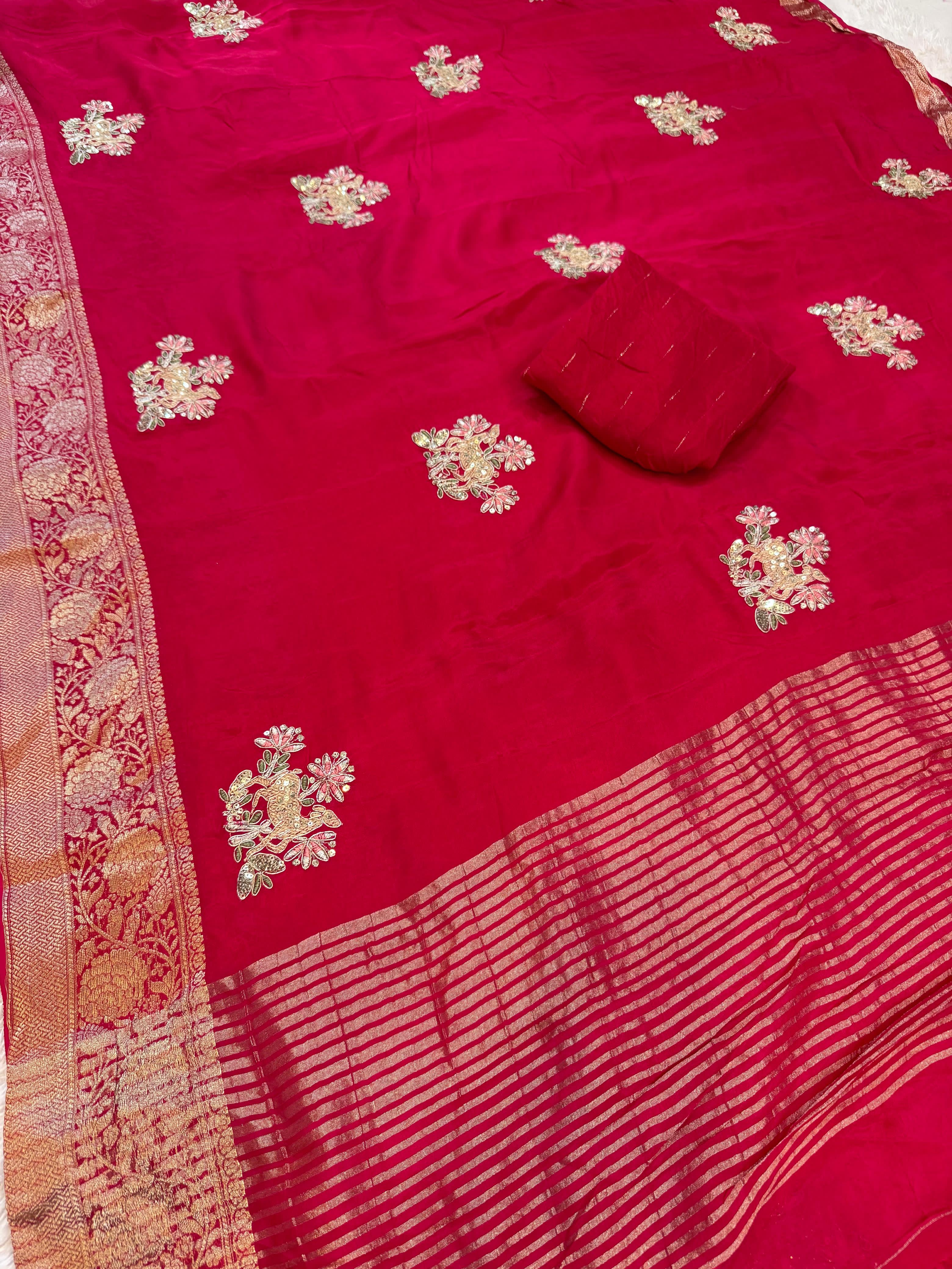 Beautiful H O Silk Saree With Handwork