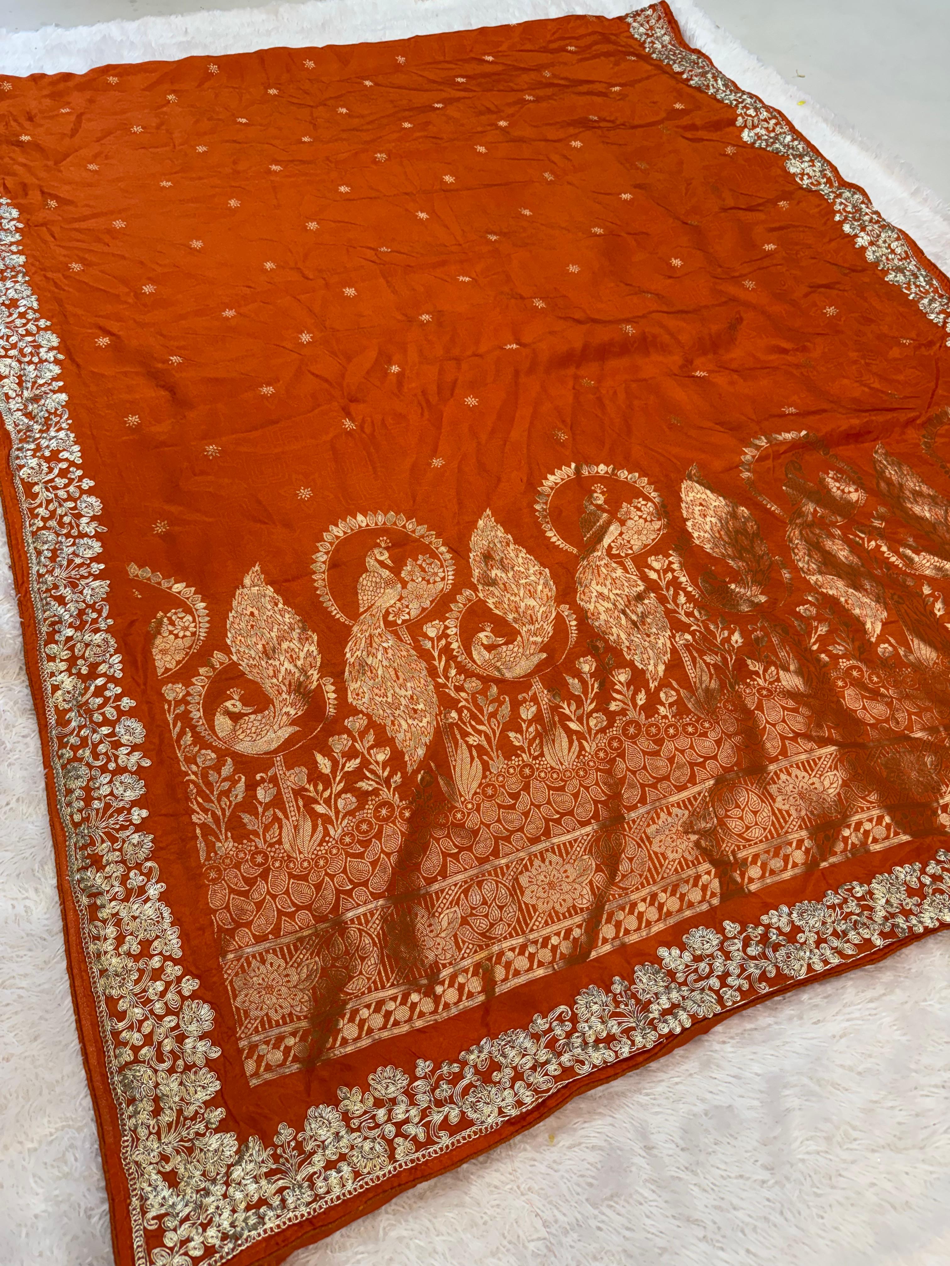 Beautiful H O Silk Saree With Pittan Work