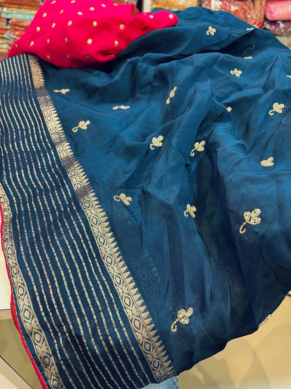H.O. Silk Saree With Handwork Butti